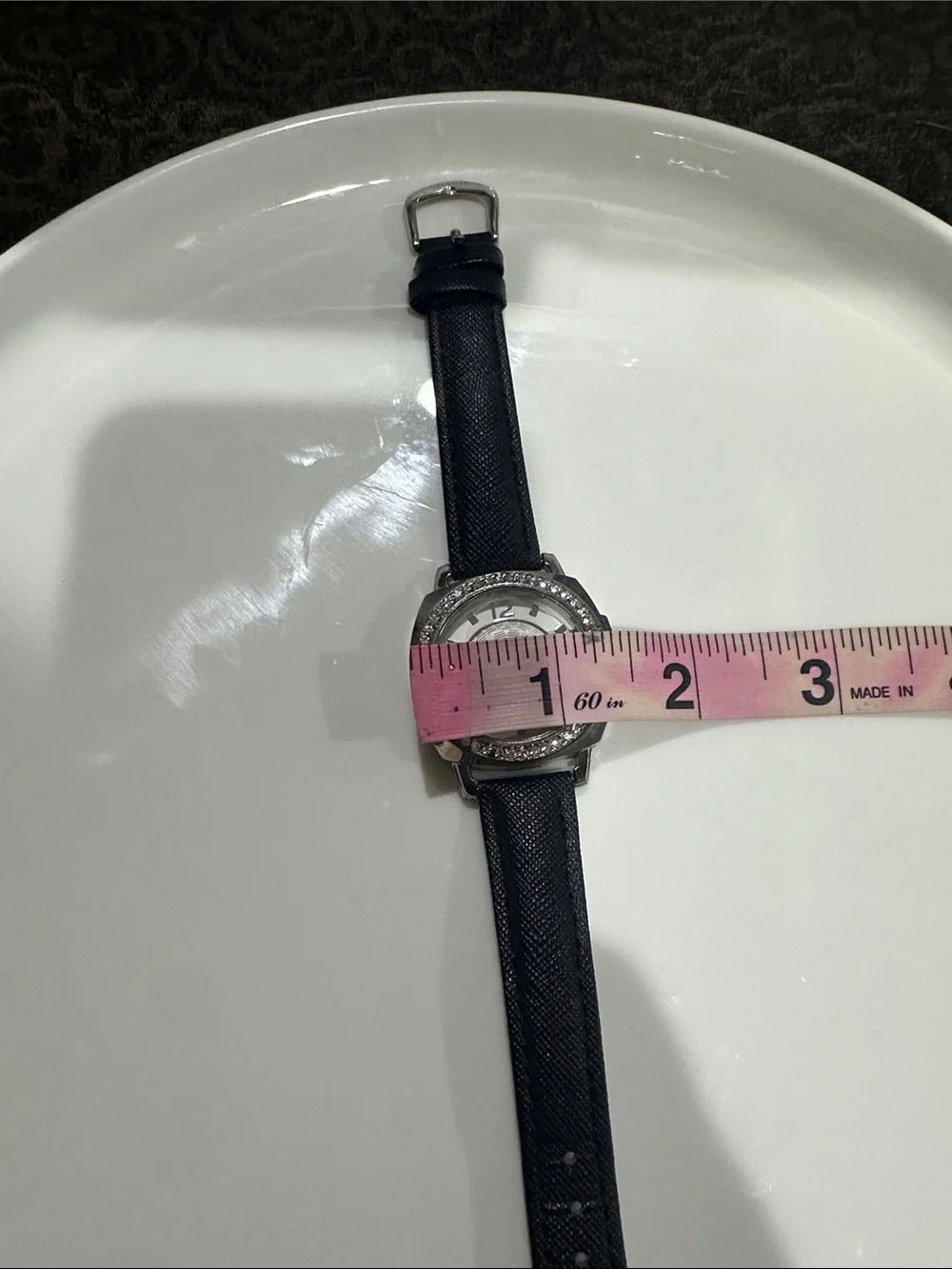 Coach Silver Crystal Dial Black Leather Strap Watch
